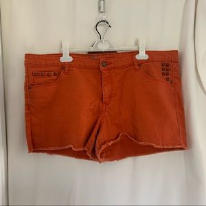 Women’s pumpkin color denim shorts. 16